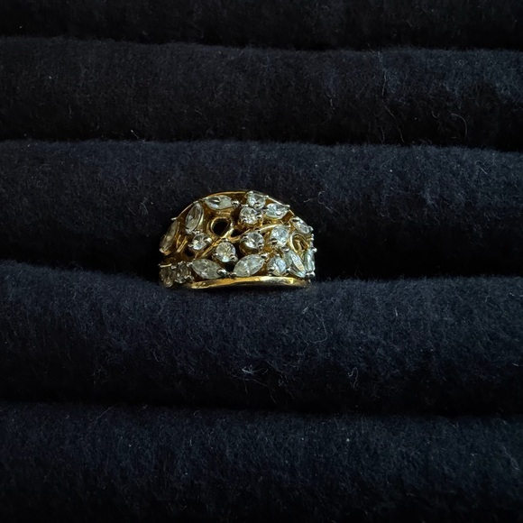 Vintage Gold Tone Rhinestone Floral Statement Ring - Picture 8 of 8